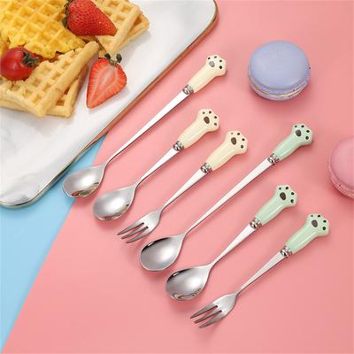 Linguriță pentru copii de desene animate din oțel inoxidabil de calitate alimentară drăguț în șase culori Gadget opțional de bucătărie cu mâner lung Linguri pentru desert cu gheață