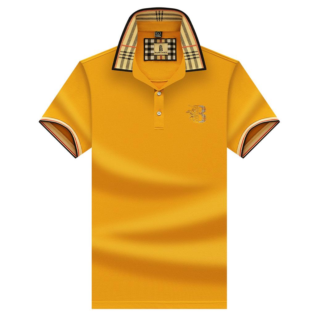 Summer Men'S Plaid Polo Shirt With A Turn-Down Collar Loose Fit Large Size Business Casual Dad-Style Short-Sleeve T-Shirt