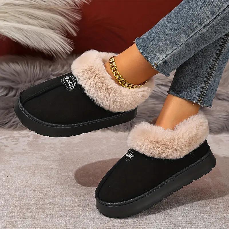 Women's Platform Boots Winter Fur Chunky Shoes Ankle Warm Plush House Fluffy Footwear Plush Lined Slip On EVA Sole Slippers New