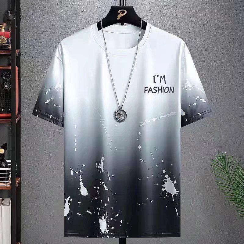 Gradient Summer Men's Loose Fit T-Shirt , Trendy Casual Short Sleeve