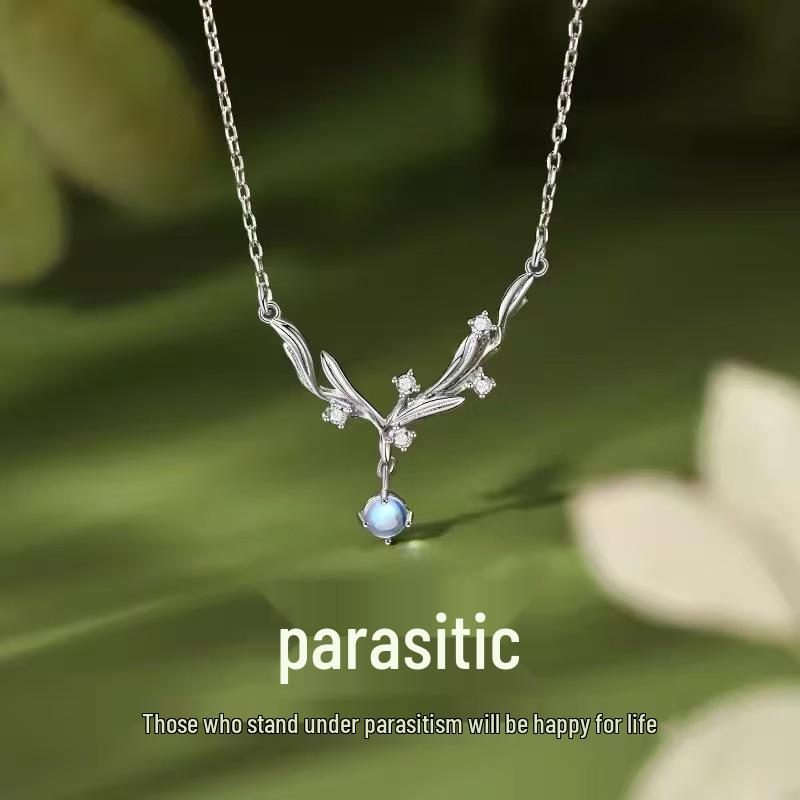 

Women s Niche S999 Silver Mistletoe Necklace with Moonstone Pendant - Elegant Gift for Girlfriend Pure Silver