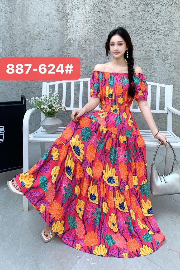 Seaside vacation beach dress cotton floral dress female shabahemi muslim
