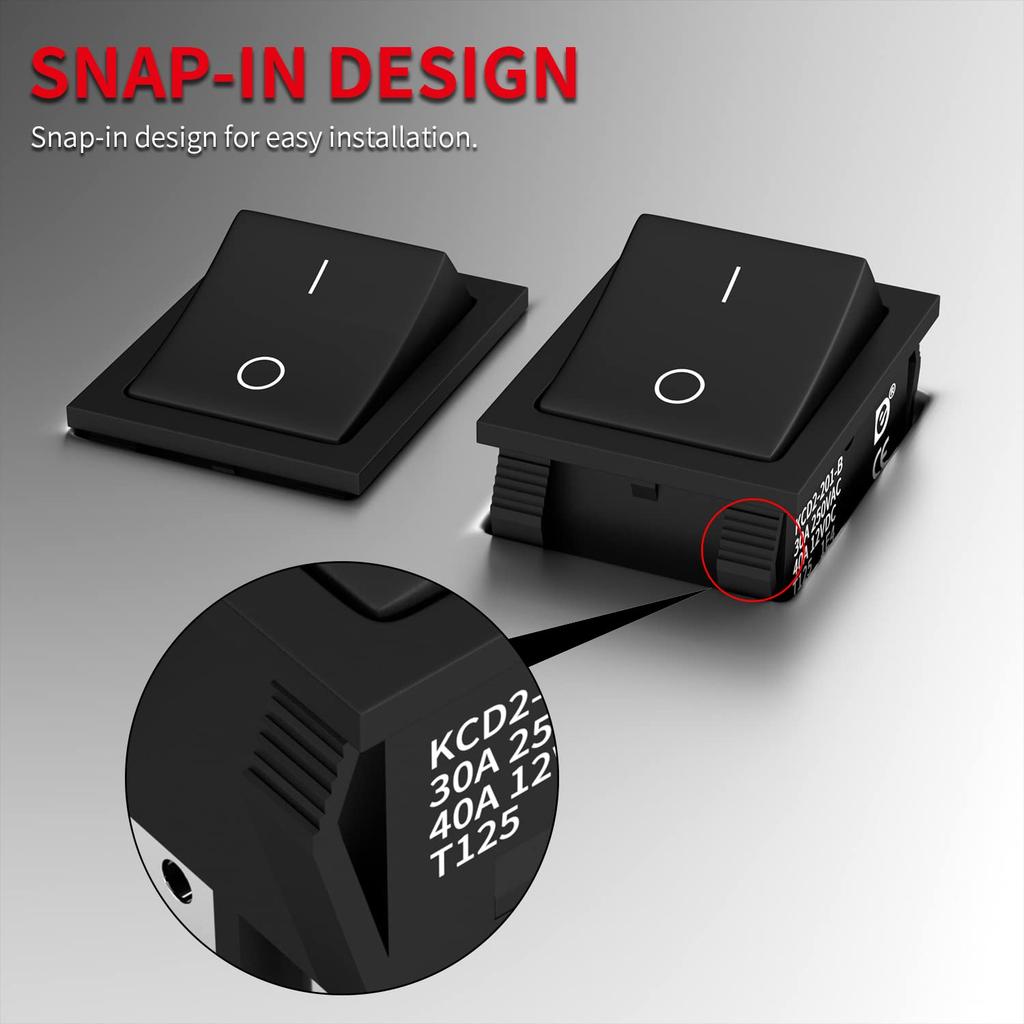 DaierTek DPST KCD4 Rocker Switch 40A 12V DC 4 Pin 2 Position Switch ON Off Toggle Switch 30A 250V AC 120V T125 KCD2 Boat Rocker Switch -3Pcs