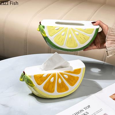 Creative Cute Lemon Shape Ceramic Tissue Box Coffee Table Desk Decoration Lemon Tissue Box Bedside Table Paper Towel Case