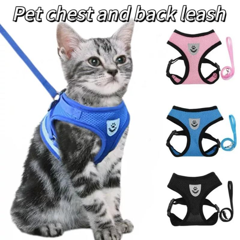 Summer Cat Dog Harness Lead Leash Adjustable Vest Polyester Mesh Breathable Harnesses Reflective for Small Dog Cat Lesah