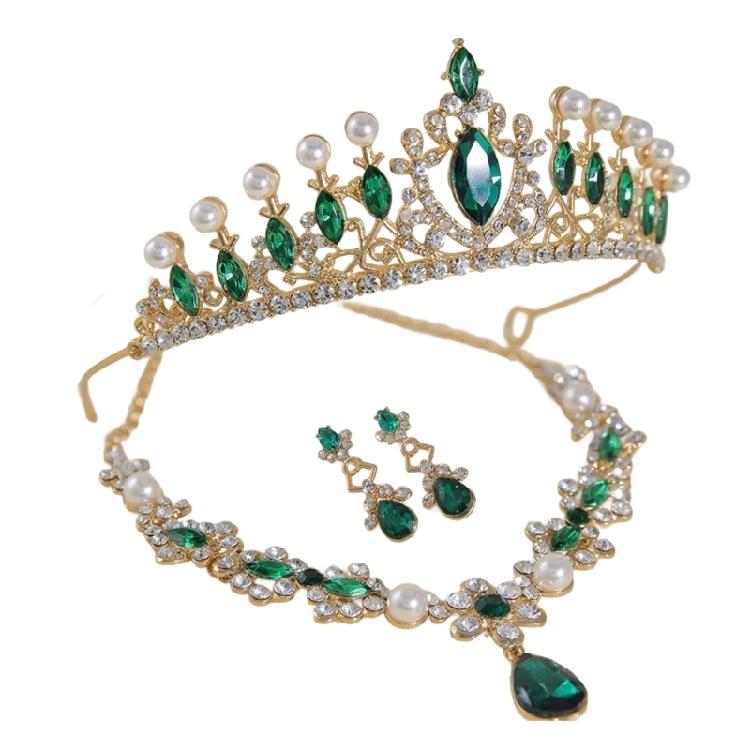 Elegant Evening Accessories Set Crystal Hair Crown Drop Earrings Pendant Necklace Wedding Headpiece for Daily Party