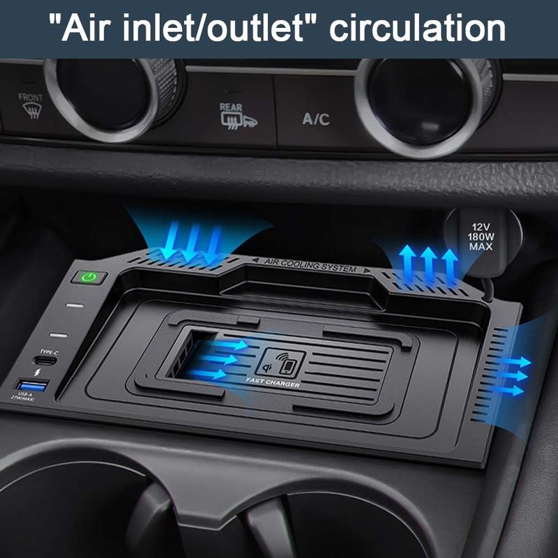 Black Car Wireless Charger For Honda ZRV ZR-V HRV HR-V 2024 15W Fast Phone Charger Charging Pad Plate Auto Parts