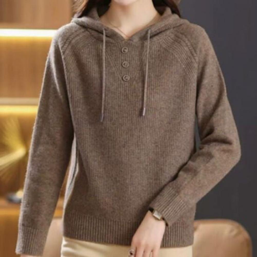 Navava Men Ribbed Solid Button Point Hood Long Sleeve Knit Tee Nk3377