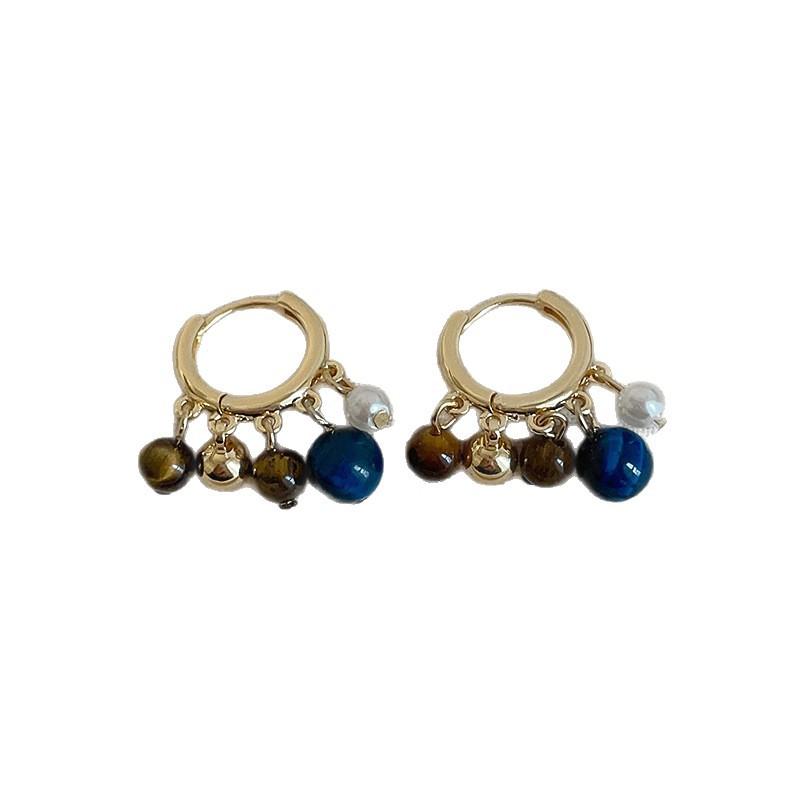 Vintage Natural Stone Colored Round Beads Pendant Gold Color Earrings for Women 2026 Trendy Jewelry Unique Ear Accessories Gift