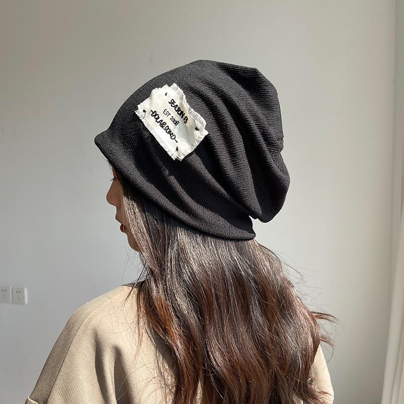 Patch Knitted Hat Women's Thin Ins Style Pile Hat Japanese All Match Pullover Hat Street Baotou Cold Hat