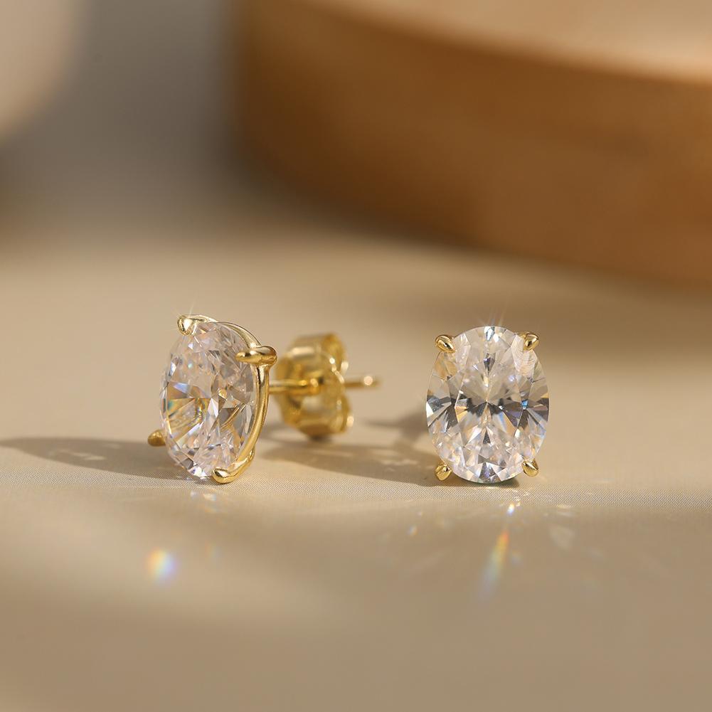 Women Stud Earrings 0.5-3ct Oval Moissanite with Passed Diamond Test S925 Silve Sparkling Jewelry Gift