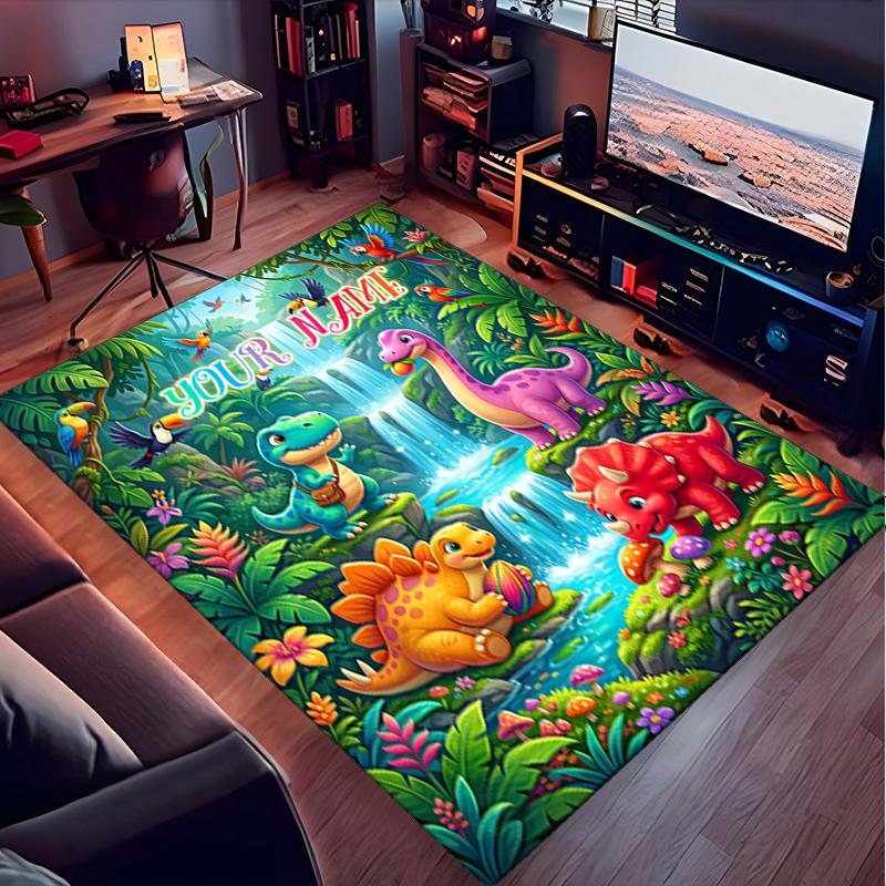 1PC Custom Name Dinosaur Adventure Jungle Theme Floor Mat Ideal for Living Room, Game Rooms, Office, Bedroom,Floor Mat Playful Design
