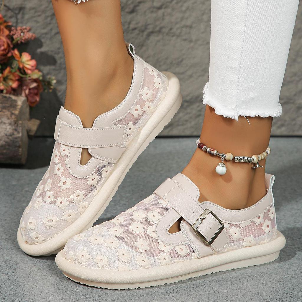 Women Sneakers Summer Fashion Casual Women Flat Shoes Buckle Latch Mesh Breathable Comfort Tennis Women Covered Toe Shoes