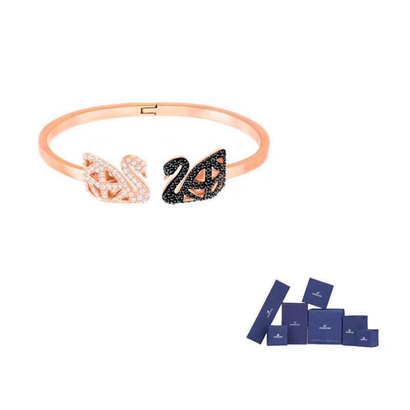 Swarovski FACET SWAN Artificial Crystal Bangles Womens Rose Gold M-Original brand box