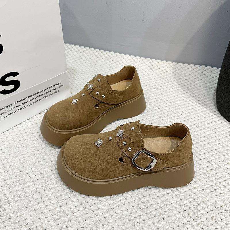 Muffin Thick-soled Retro Women's New Spring Height Increase, One Pedal Big Head with Skirt, Loafer Single Shoes
