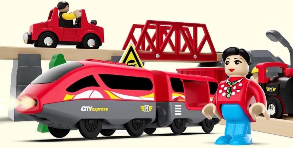 TOPLIVING Wooden Train Track Accessories Battery-Operated Locomotive with Magnetic Connection Compatible with Thomas, Brio, and Chuggington