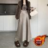 High-Waisted Acetate Satin Fishtail Midi Skirt: Designer-Style, Slimming A-Line with Large Flare for Women's Autumn/Winter Wardrobe.