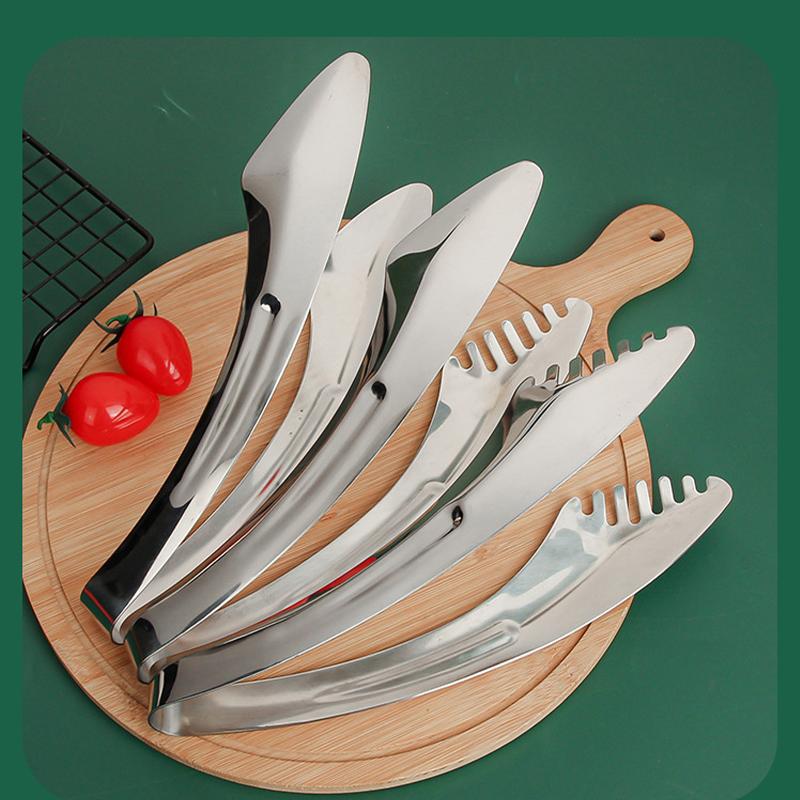Grill Tongs Buffet Food Clip Stainless Steel Knife Shaped Food Clamp Thick Baked Bread Sandwich Clip with Double Toothed Clamp