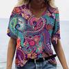 Vintage Print Top Women Short Sleeved Streetwear Summer Tee Women's Fashion Casual V Neck T Shirts Oversized Female Clothing