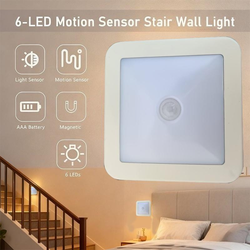 6-LED Decorative Night Light,Motion Sensor Stair Wall Light,Battery Powered,Smart Sensor.Suitable for Bedside,Cabinet,Kitchen,Bedroom Stair Lighting