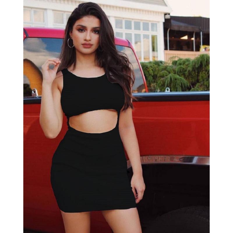 Summer Women's Solid Color Sexy Neckless Hip Wrap Dresses