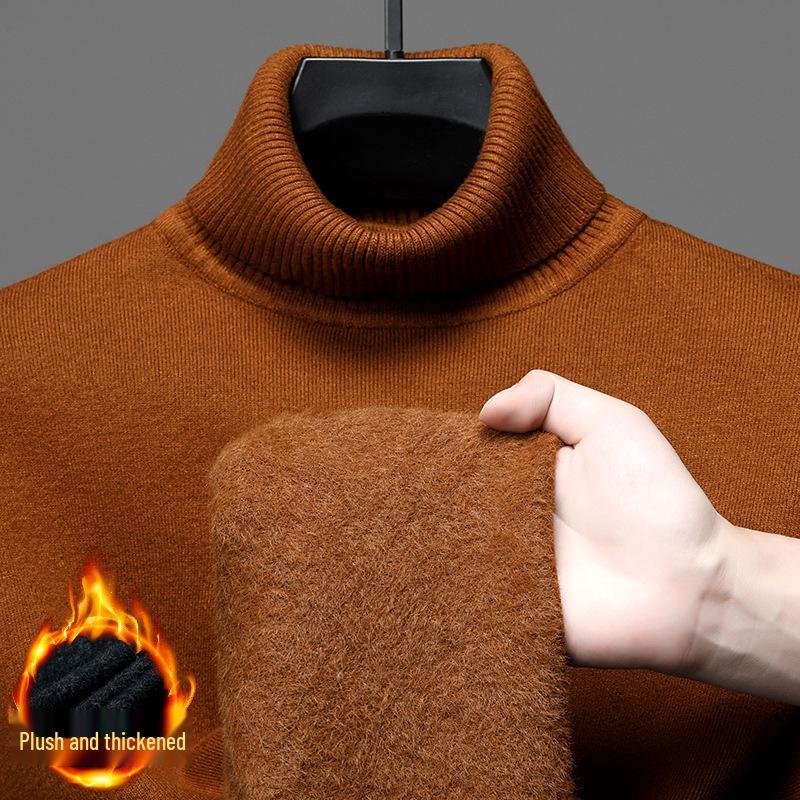 Men's Wool Blend High Neck Knit Sweater with Velvet Fleece Lining