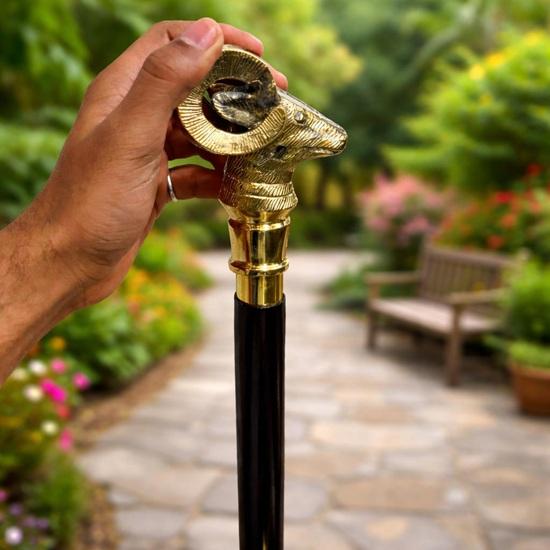 Brass Ram Head Walking Cane Luxury Handmade Black Wooden Gentleman’s Walking Stick