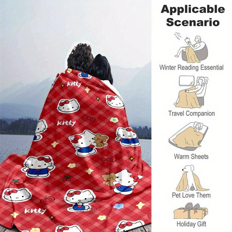 1pc. Hello Kitty Plaid Patterned Blanket - Cute Home Decor for All Seasons, Perfect Gift, Suitable for Bedding, Office Use, or Outdoor Activi