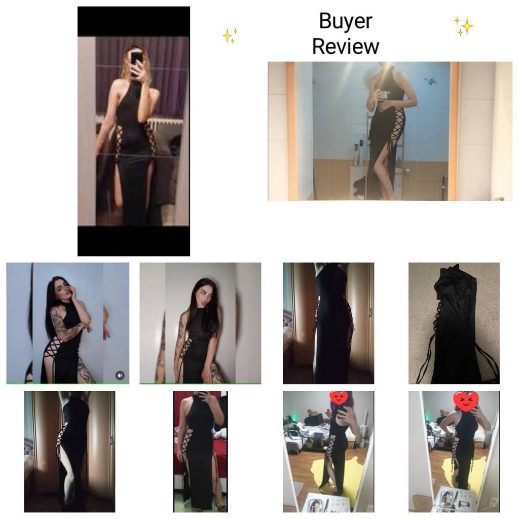 Goth Gothic Dress Cosplay High Split Sexy Bandage Women Dress Halter Slim Midi Dark Black Grunge Partywear