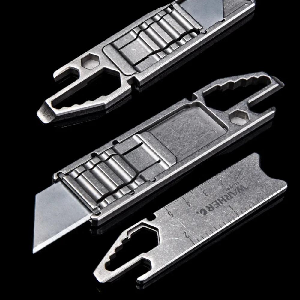 Titanium Alloy Utility Knife Multi-function Tool EDC Portable Outdoor Sliding Blade Knife Metal Ruler Bottle Opener