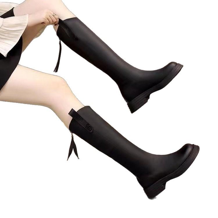 Flat-bottomed Knight Boots Women's 2025 Autumn and Winter New Thin Thick-soled Boots Small Versatile Round-head Velvet Boots