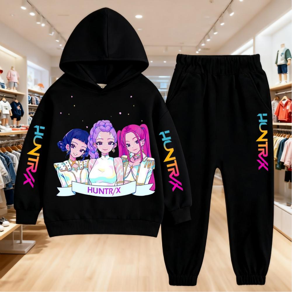 KPop Demon Hunters Children's Hoodie Set with Boys' Casual Sports Shirt and Two Tone Girls' Soft and Comfortable Pants Kid Cloth