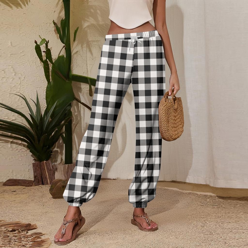 Women's Casual Striped Sweatpants with Drawstring Elastic Waist and Cuffed Hem