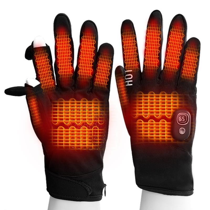 

Windproof Heated Gloves For Men Women 5 Temperature Setting Waterproof Cold Weather Gloves With Suedes Fleece Lining L чёрный