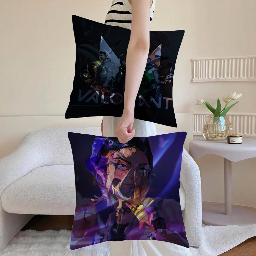 HOT Game VVALORANT Cushion Cover Antidustmite Pillowcase Invisible Zipper Silky Short Plush Sofa Cushion Cover