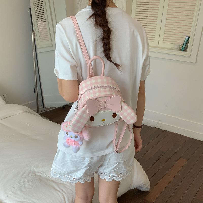 Schoolbag Korean version ins cute pink rabbit backpack female sweet can bow fashion versatile student cute backpack