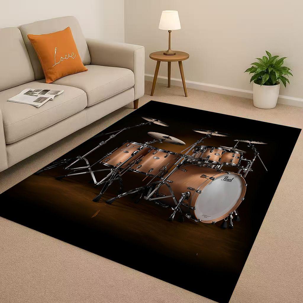 Classic Drum Kit Drum Set Rock Music Instruments Living Room Non-Slip Area Rug Carpet for Bedroom Playroom Sofa,Home Doormat