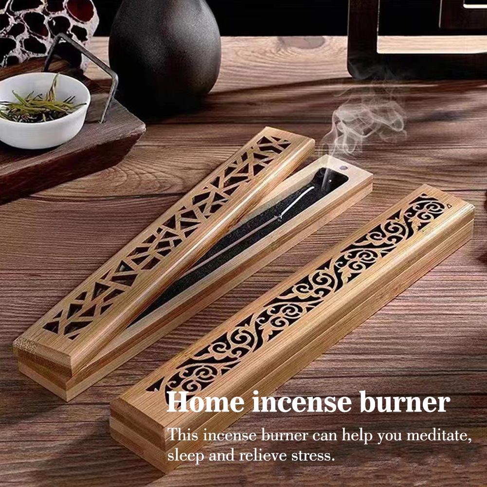 

Natural Bamboo Incense Burner With Laying Plate - Aromatherapy Wooden Box For Incense Storage And Burning Home Decoration