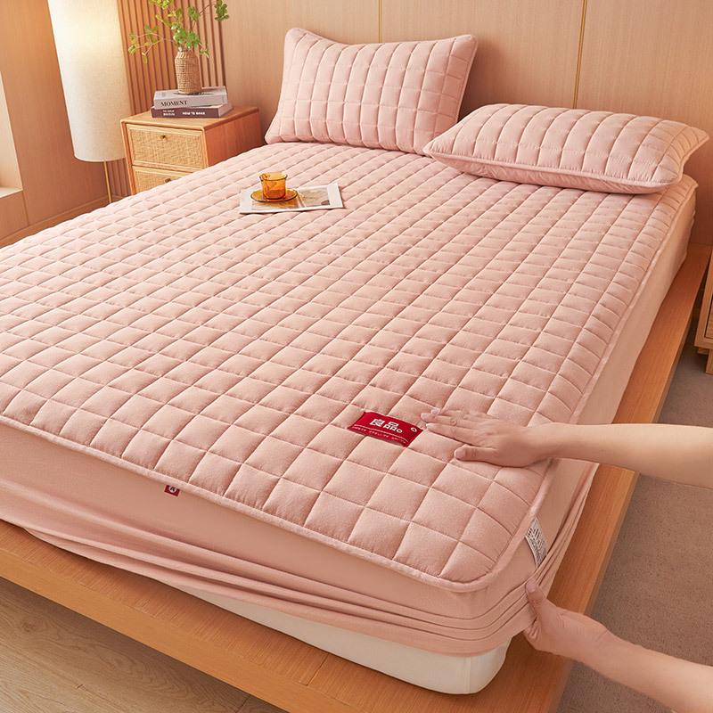 Pure Color Quilted Cotton Yarn-Dyed Bed Sheet & Bedspread Set