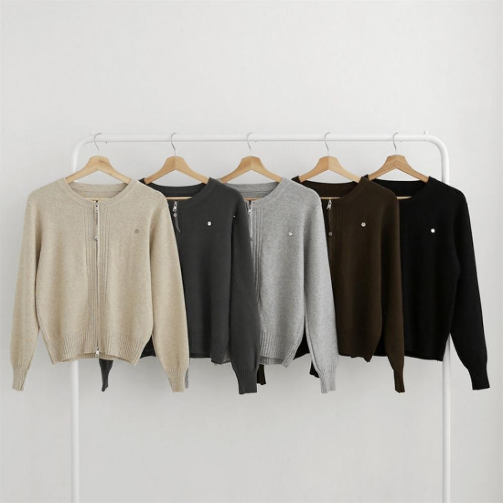 New Arrivals Open Run Women Round Neck Knit 2 Way Zipper Pendant Fall Cardigan