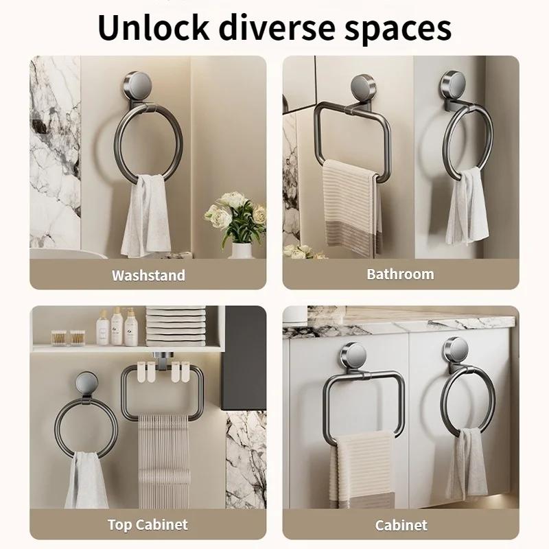Suction Towel Rack Waterproof Rotatable for Bathroom Hand Towel Ring Sink Wall-Mounted Strong Hold Bathroom Organizer