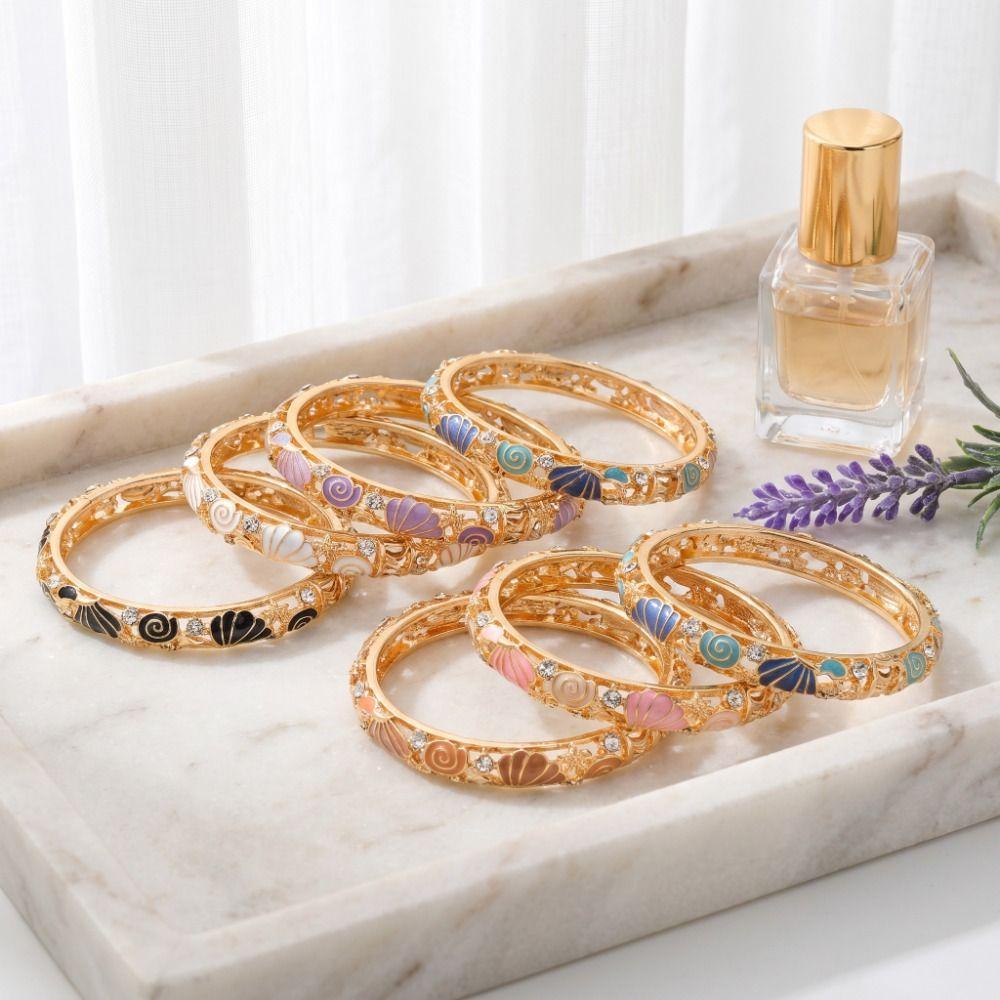 Metal Vintage Cloisonne Bangle Shell Women's Hand Bracelet Starfish Shell Bangle Gold Jewelry