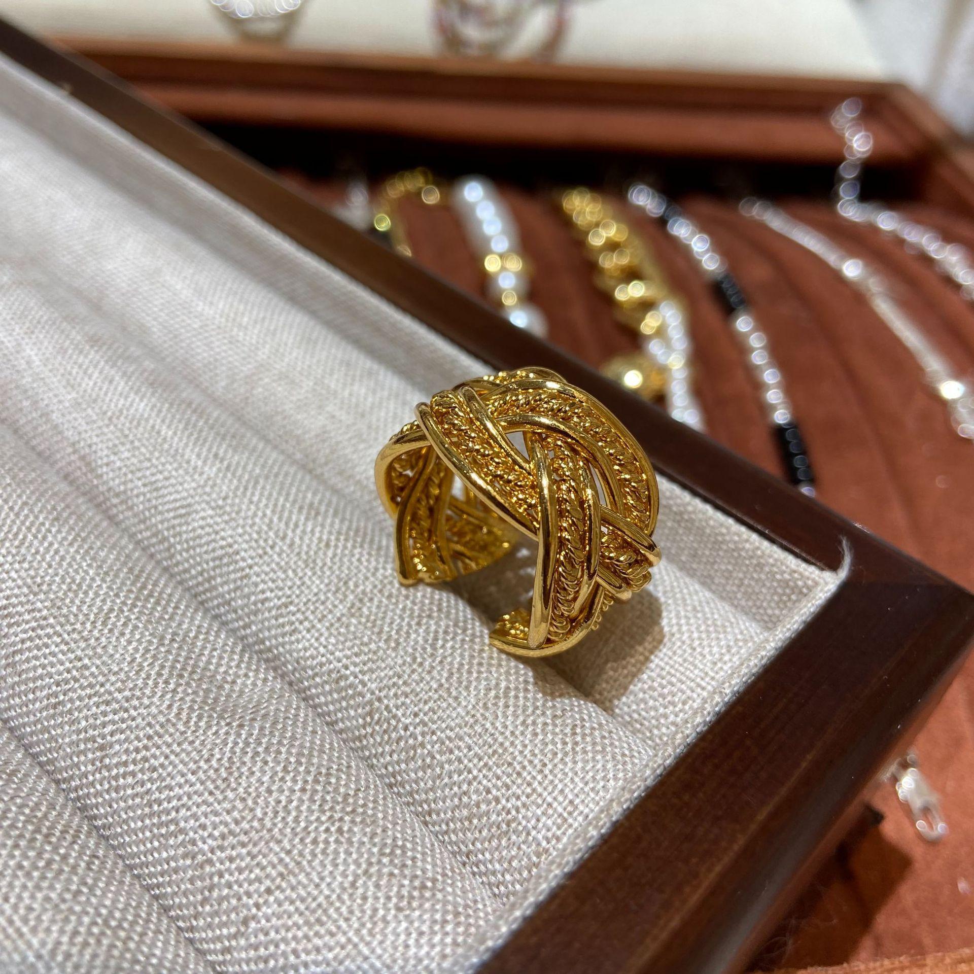 

Популярное стильное позолоченное кольцо из пеньковой веревки, покрытое медью 24-каратное настоящее золотое кольцо, сохраняющее цвет, модное