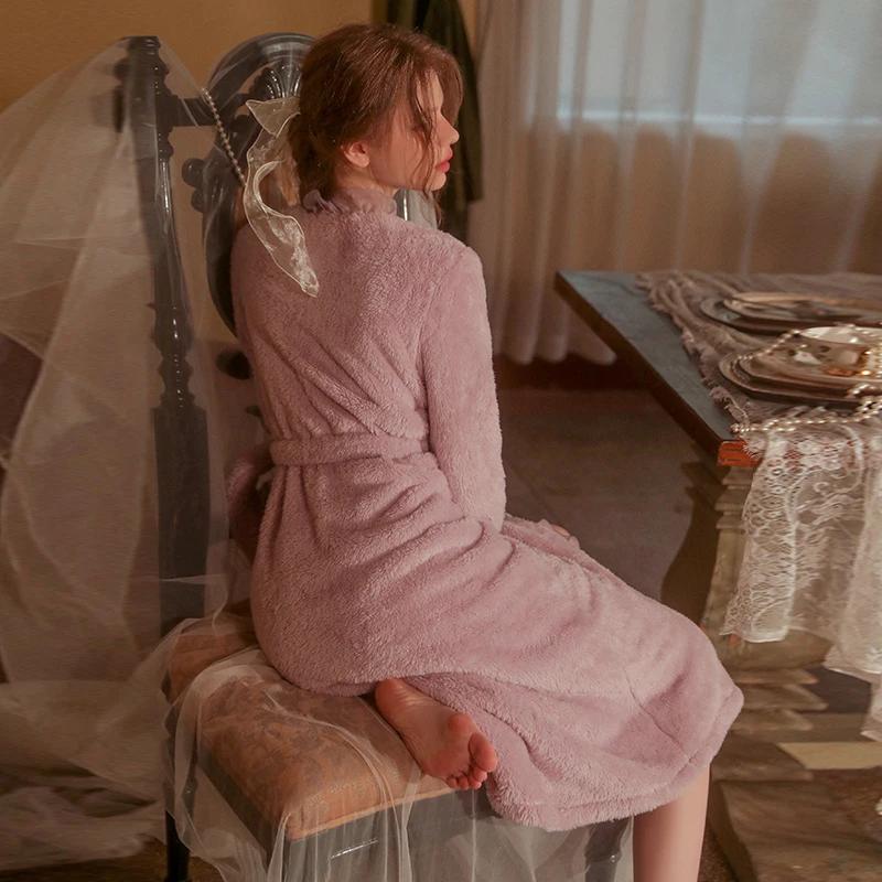 Kleid Damen Winter Locker Lässig Einfarbig Flanell Strickjacke Mantel Bademantel Neu Langer Warmer Mantel Damen Bademantel