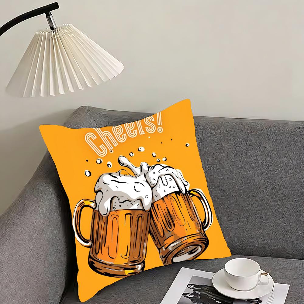 Poszewka na poduszkę w stylu retro z motywem piwa i wina, dwustronna, pluszowa – Do samochodu, na sofę, do sypialni, idealna na prezent.