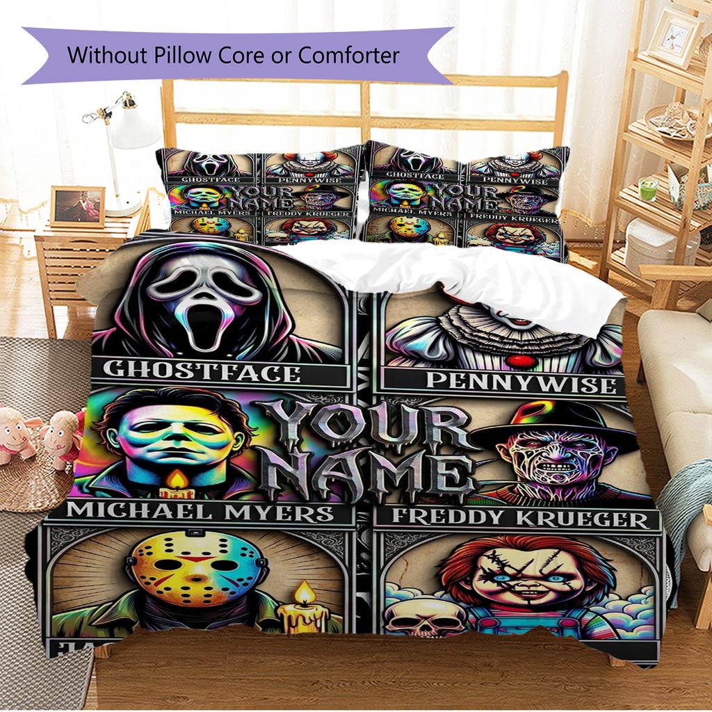 Name Custom Horror Halloween Pattern Bedding Set Quilt Cover Pillowcase Home Decor Gift (1 * duvet cover + 2 * pillowcase, without core)