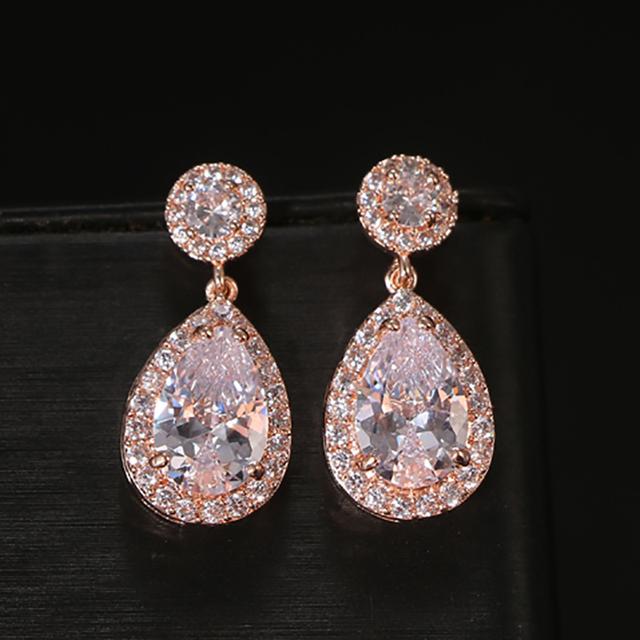 Charm White /Rose /Yellow Gold Color Drop Water Long Earrings Clear Crystal Nail Drop Earings Women Dazzling Wedding Gift Ae331