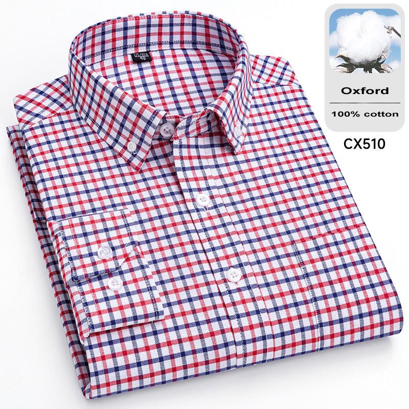 New 100% Cotton Oxford Mens Striped Plaid Shirts Long sleeve Male Business Casual High Quality Formal Shirt For Men Social Shirt