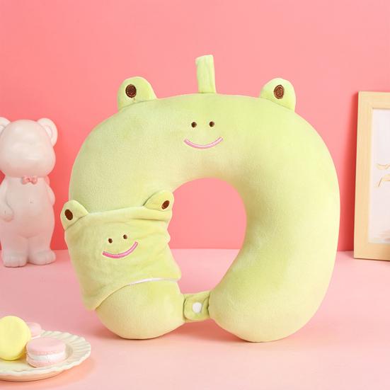 Cute U-shaped Pillow Portable Cartoon Animal Neck Pillow Travel Neck Support Pillow with Eye Mask for Long Flights Office Nap Cervical Spine Health