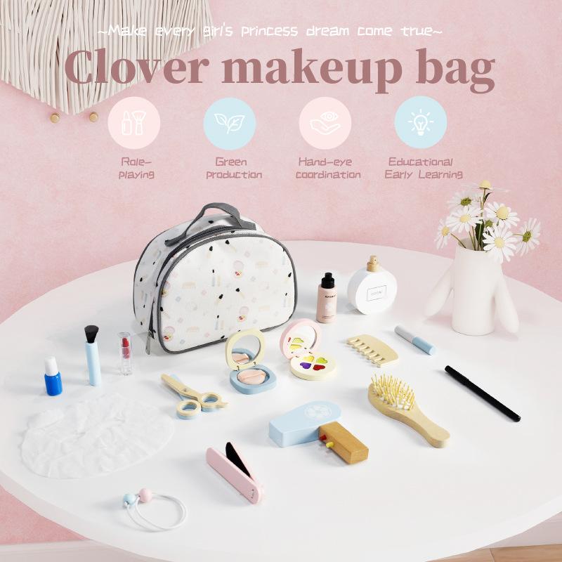 Kids Wooden Makeup Simulation Dressing Up Makeup Playing House Character Dress Up Toy Barber Bag Log Solid Wood Toy